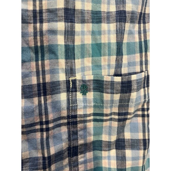 Izod Saltwater Short Sleeve Button Up Shirt Mens XXL Blue White Plaid Cotton - Picture 3 of 11